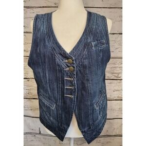 CAbi Jeans #347 Denim Vest Medium Blue Partridge Wash Buttons Pockets